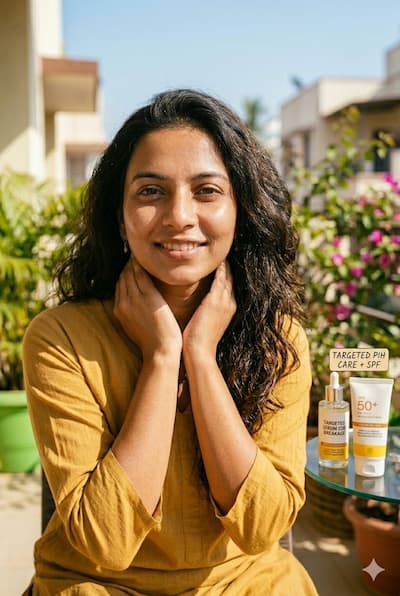 Indian woman with clear, even-toned skin — the result of correctly diagnosing and targeting PIH with the right brightening actives and consistent SPF use, rather than using generic acne scar treatments on flat pigmentation.