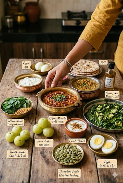 Foods for Hair Growth: What Indian Hair Actually Needs — The Nutrition-Follicle Guide (2025) — Botani Bestie Blog