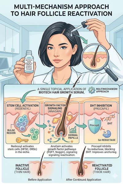 hair serum application targeting stem cells growth factors DHT