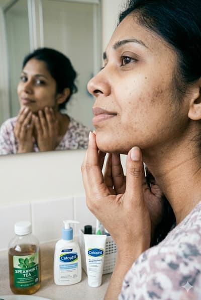 reduced breakouts, faded post-acne marks and even skin tone from consistent skincare routine