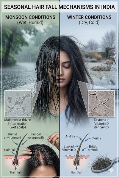 Seasonal Hair Fall in India: Why Monsoon & Winter Trigger Shedding (And How to Stop It) — Botani Bestie Blog